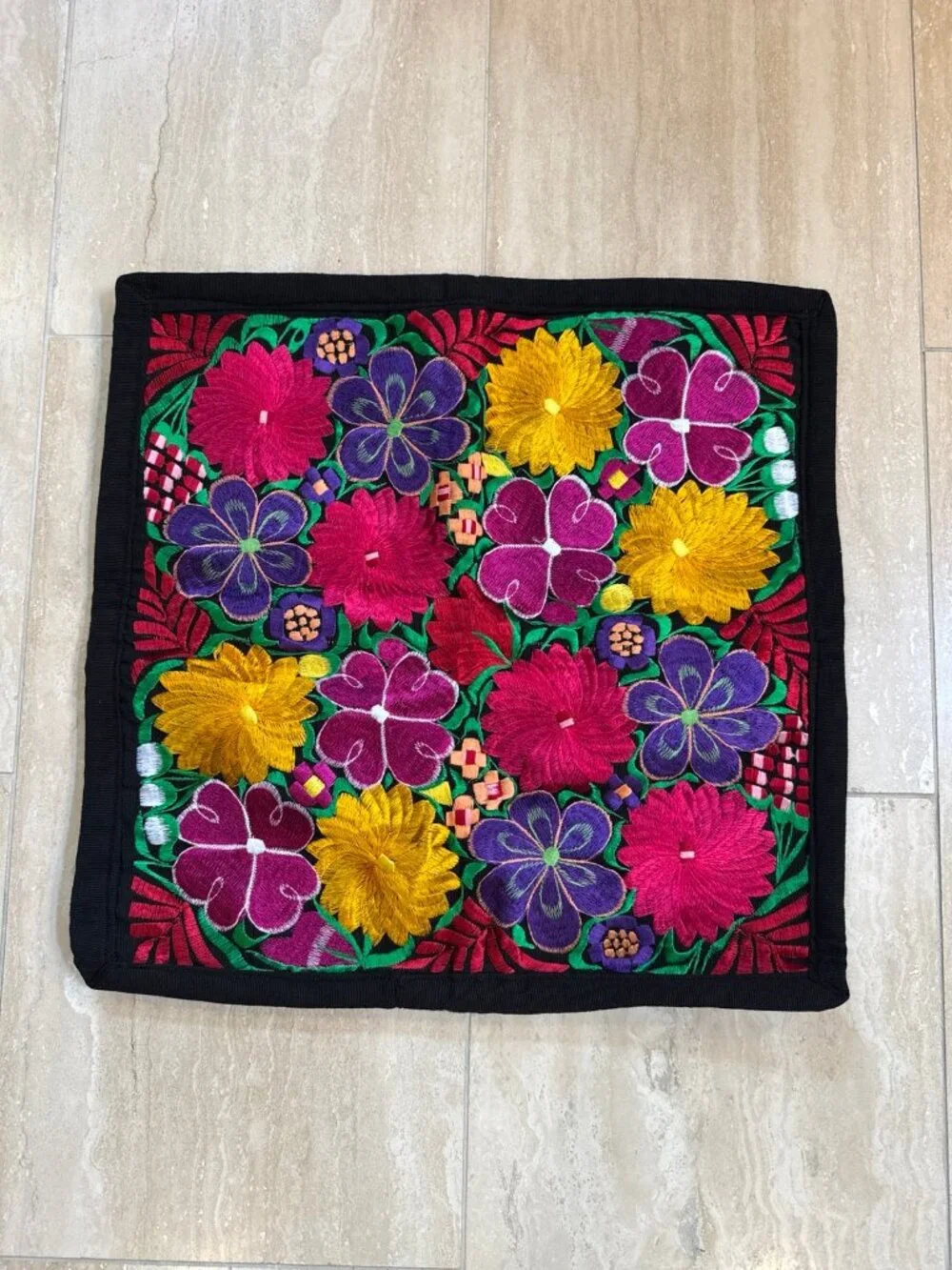 Authentic Mexican Embroidered Throw Pillow Covers 19.5” Square